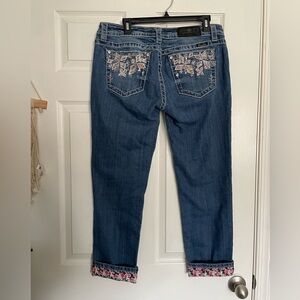 Miss Me Jeans Dark Blue Cuffed Skinny Jeans with Embellished Pockets Size 33
